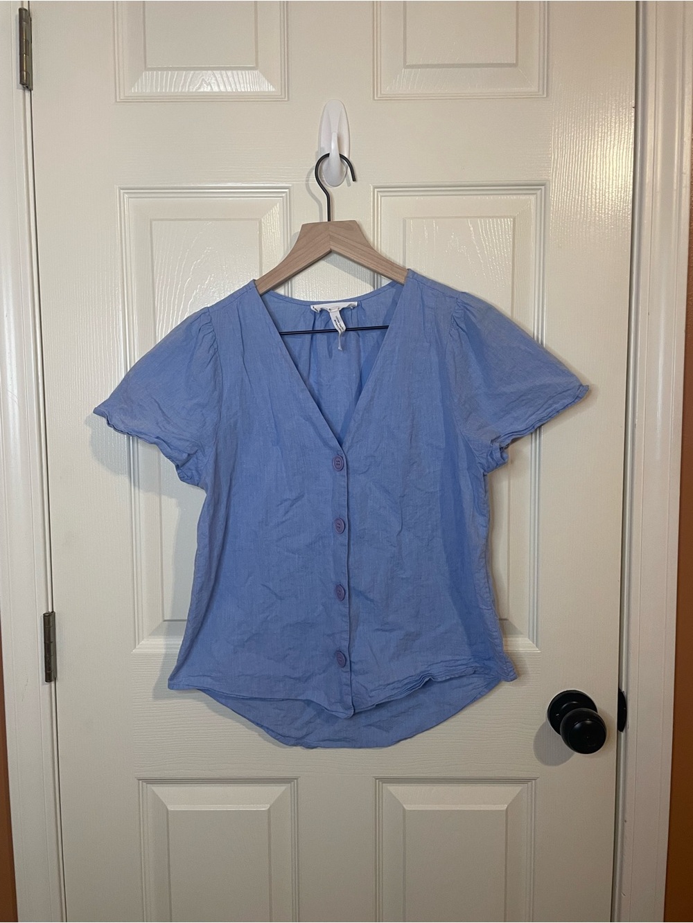 Apiece Apart Blue Organic Cotton Button Front Blouse Coastal Cottagecore Size 0